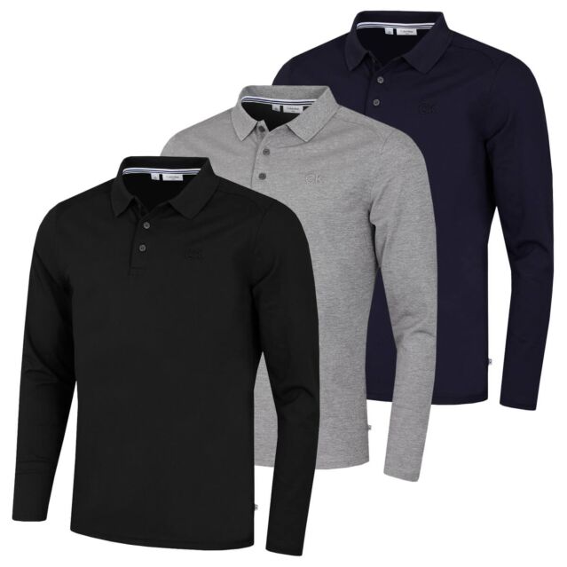 Calvin Klein Mens 2024 Long Sleeve Stretch Campus Golf Polo Shirt