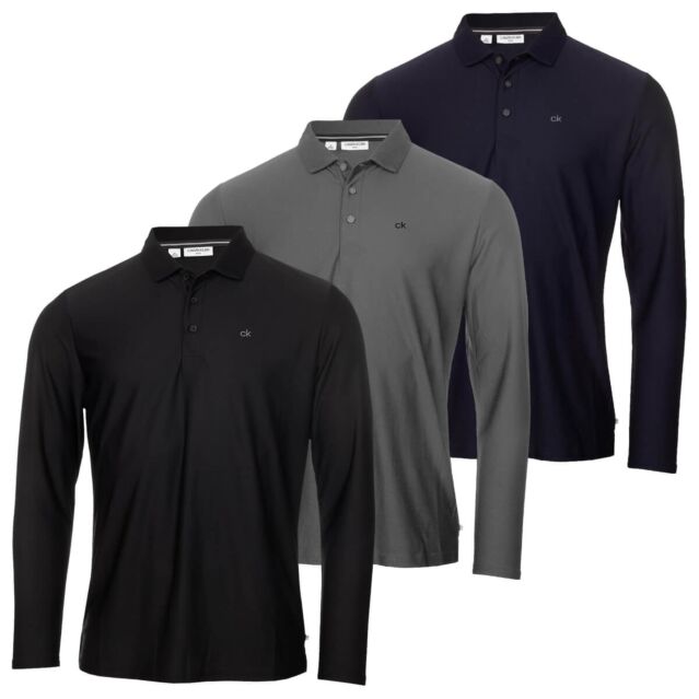 Calvin Klein Mens 2024 Long Sleeve Light Central Golf Polo Shirt