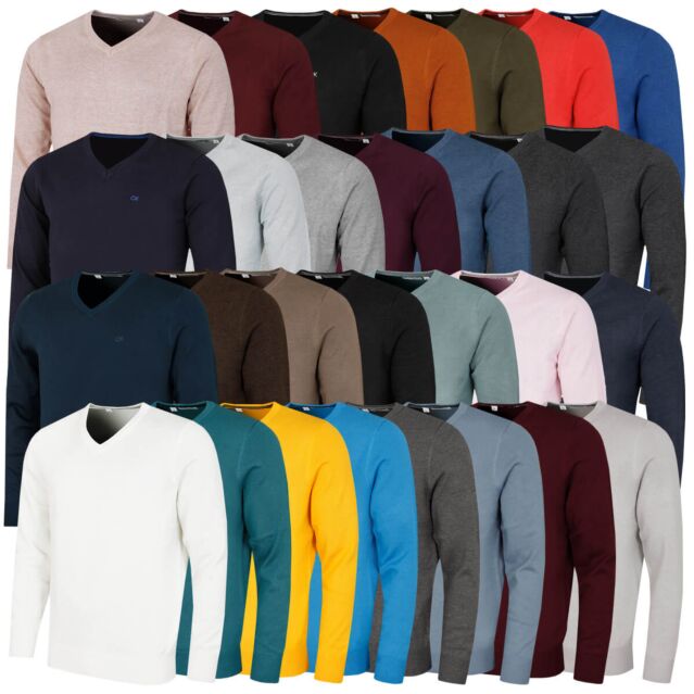 Calvin Klein Mens 2025 V-Neck Soft Cotton Easy Care Golf Sweater