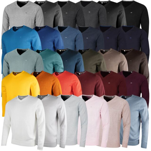 Calvin Klein Mens 2025 V-Neck Soft Cotton Easy Care Golf Sweater