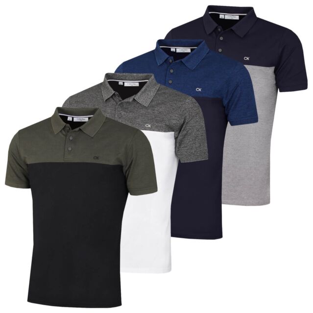 Calvin Klein Mens 2024 Colour Block Lightweight Breathable Golf Polo Shirt