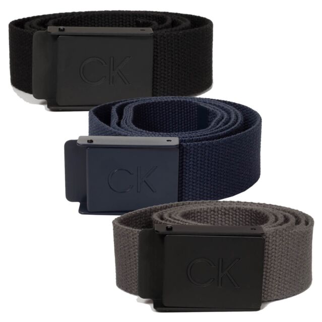 Calvin Klein Mens CK Monogram Matt Buckle Cut To Fit Golf Belt