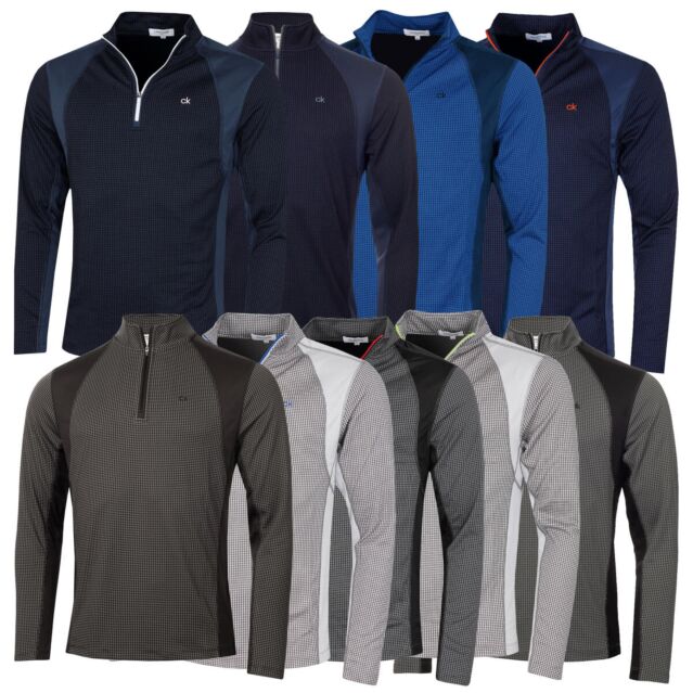 Calvin Klein Mens 2025 Micro Grid CK 1/2 Zip Mid Layer Baselayer