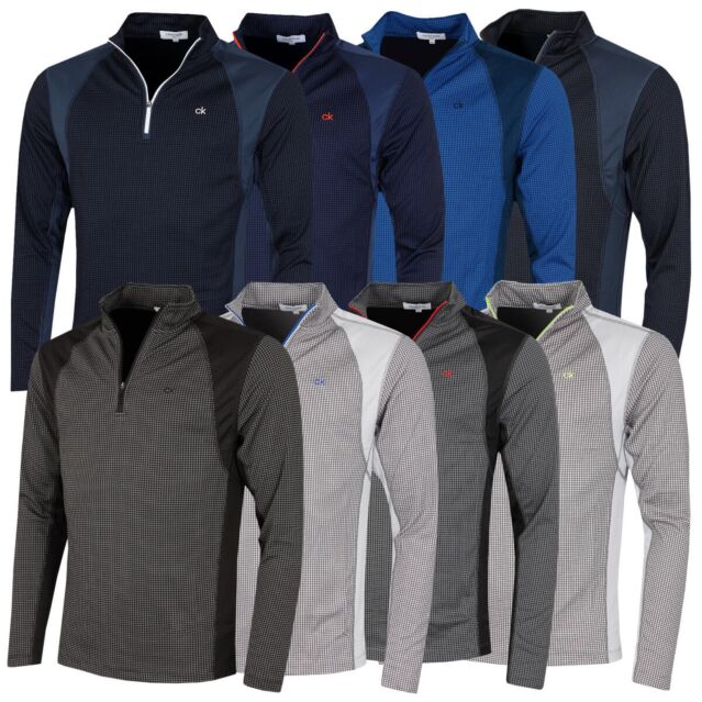 Calvin Klein Mens 2026 Micro Grid CK 1/2 Zip Mid Layer Baselayer