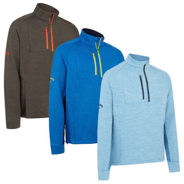 Callaway Golf Mens Heather Stripe Fleece Back Thermal Sweater