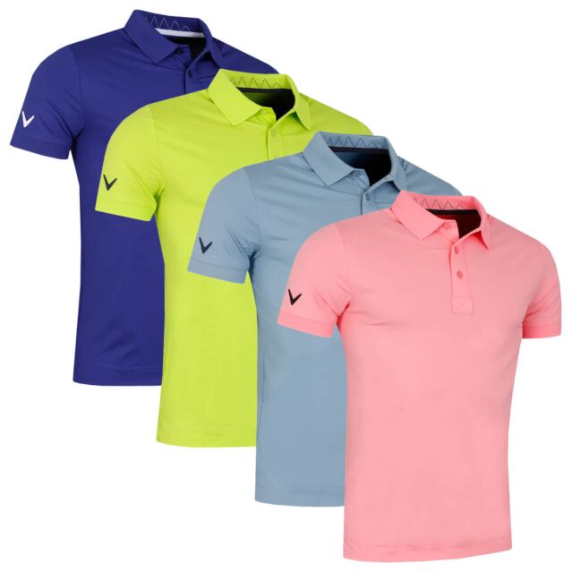 Callaway Golf Mens Solid Ribbed Wicking Stretch Golf Polo Shirt