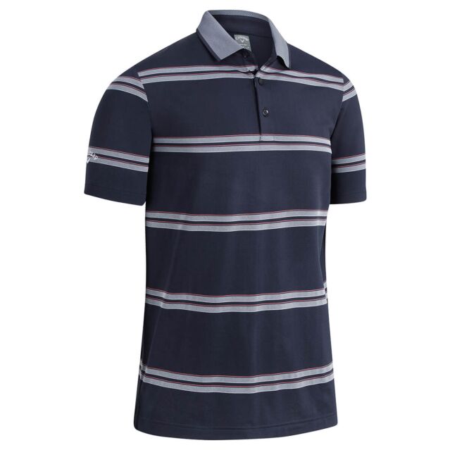 Callaway Golf Mens Oxford Stripe Wicking Stretch Golf Polo Shirt