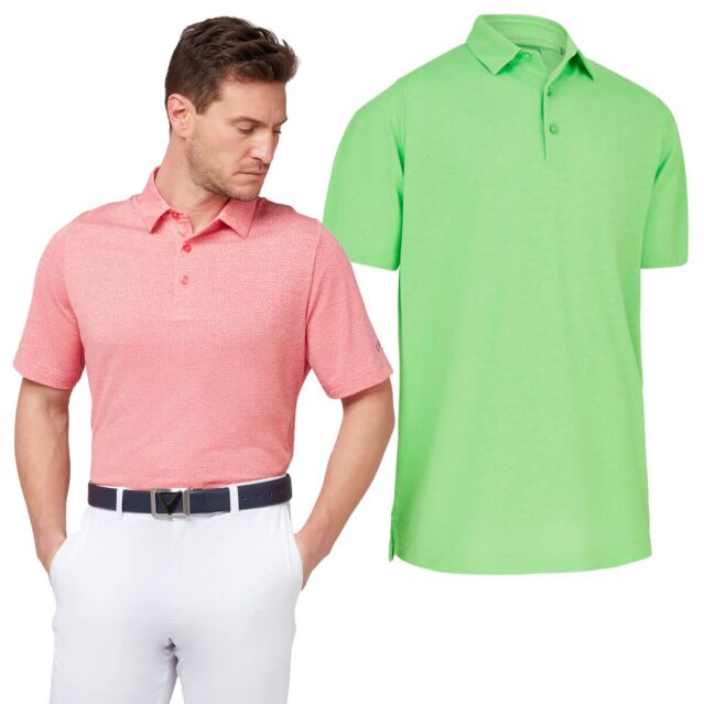 Callaway Golf Mens Heathered Jacquard Wicking Opti-Dri Polo Shirt