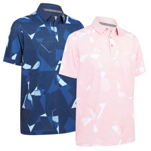 Callaway Golf Mens 2025 Kick Flip Print Moisture Wicking Golf Polo Shirt