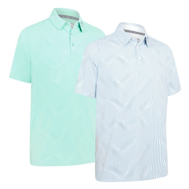 Callaway Golf Mens 2025 Warped Gingham Print Wicking Stretch Golf Polo Shirt