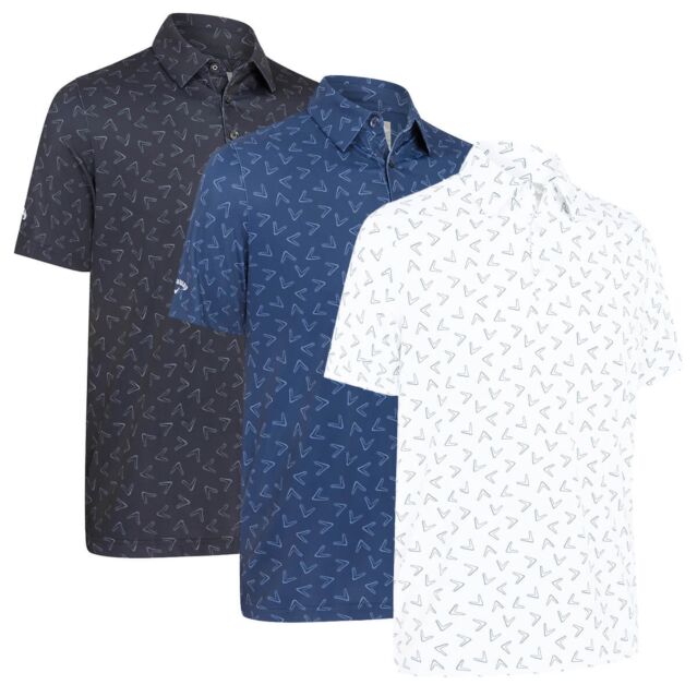 Callaway Golf Mens 2025 All Over Large Chev Wicking Stretch Golf Polo Shirt