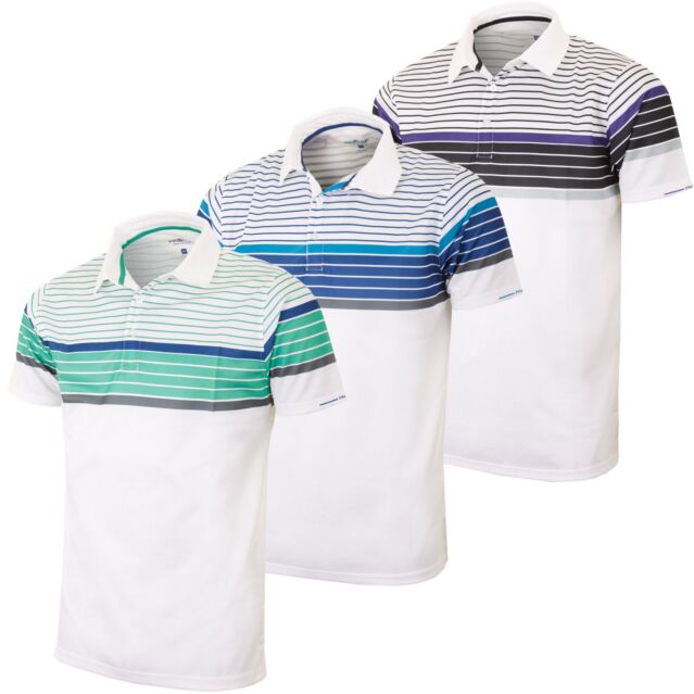 Proquip Golf Mens Technical Chest Striped Stretch UV Protection Polo Shirt