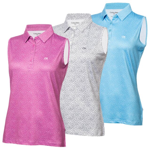 Calvin Klein Womens Crackle Sleeveless Sustainable Golf Polo Shirt