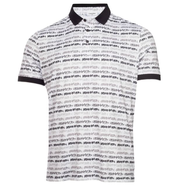 Calvin Klein Mens Signature Moisture Wicking Recycled Golf Polo Shirt
