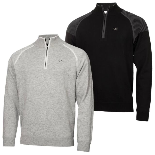 Calvin Klein Mens Pico 1/4 Zip Lined Windproof Stretch Golf Sweater
