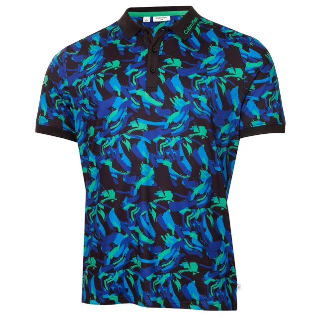 Calvin Klein Mens 2025 Brushstroke Print Breathable Lightweight Golf Polo Shirt