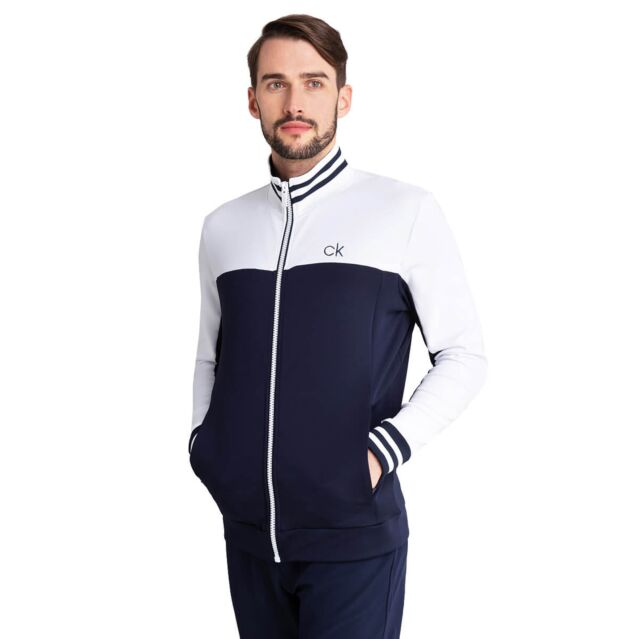 Calvin Klein Mens Retro Performance Full Zip Sweater - Navy/White - M