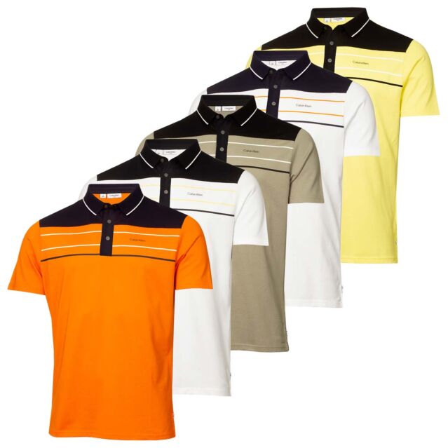 Calvin Klein Mens Blackwater Sustainable Easy Care Golf Polo Shirt