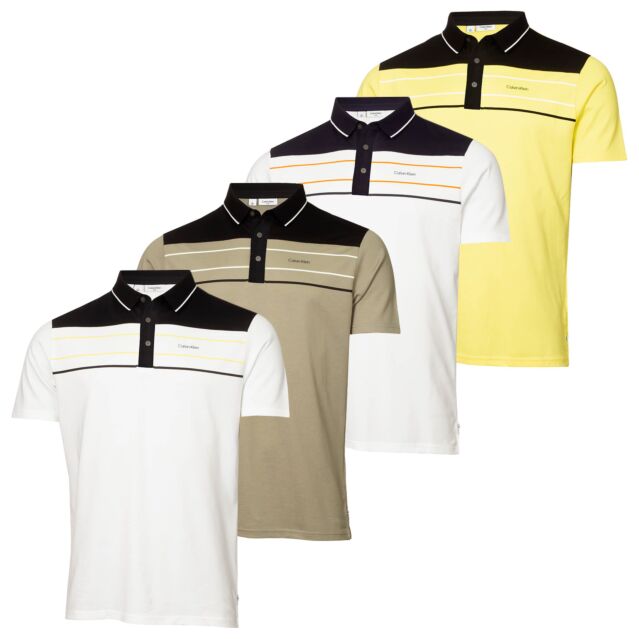 Calvin Klein Mens Blackwater Sustainable Easy Care Golf Polo Shirt