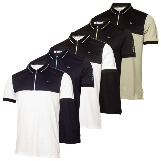 Calvin Klein Mens Whitman Zipped Moisture Wicking Golf Polo Shirt
