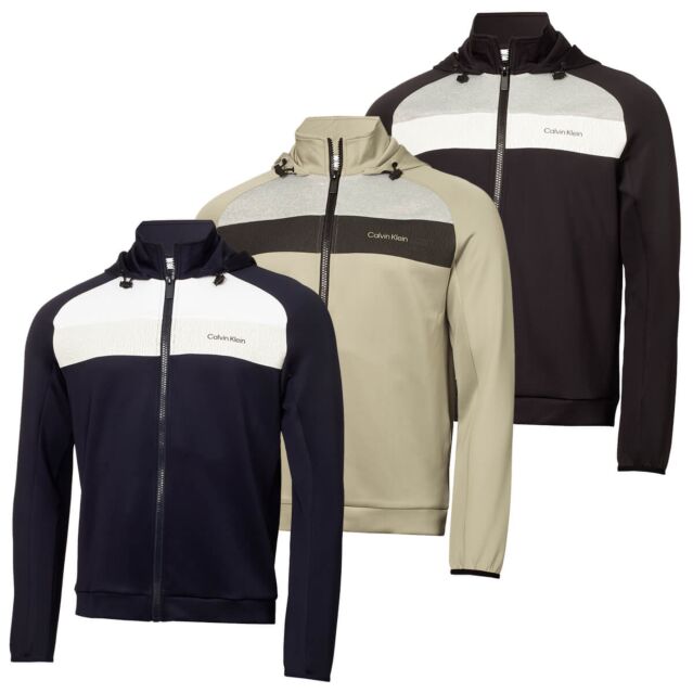 Calvin Klein Mens Fracture Hooded Full Zip Stretch Fabric Golf Hoody