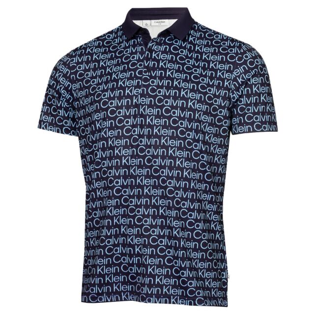 Calvin Klein Mens CK Print Golf Moisture Wicking Lightweight Polo Shirt