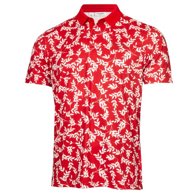 Calvin Klein Mens 2024 Leaf Print Moisture Wicking Easy Care Golf Polo Shirt