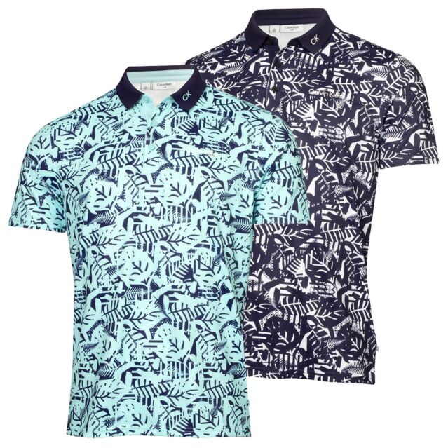 Calvin Klein Mens Abstract Print Easy Care Wicking Golf Polo Shirt