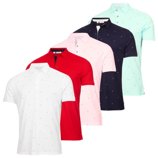 Calvin Klein Mens 2024 CK Monogram Quick Dry Moisture Wicking Golf Polo Shirt