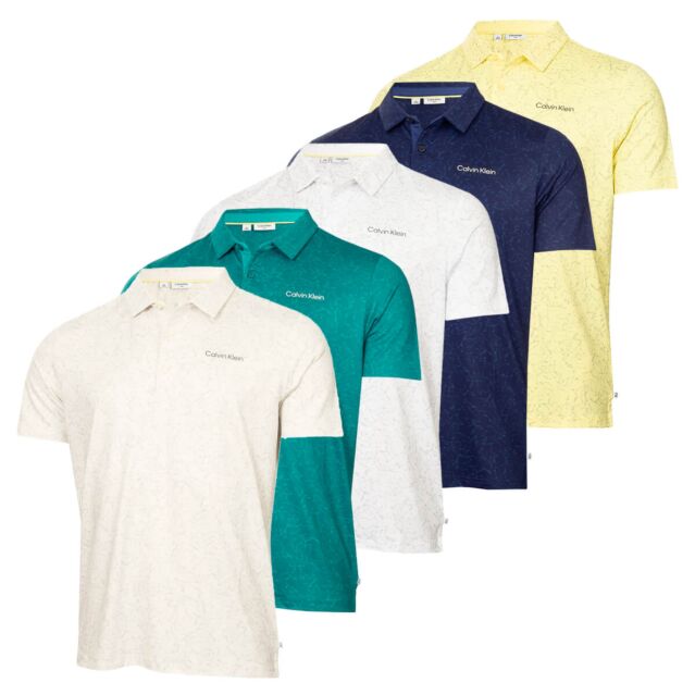 Calvin Klein Mens 2025 Abstract Watercolour Printed Stretch Golf Polo Shirt
