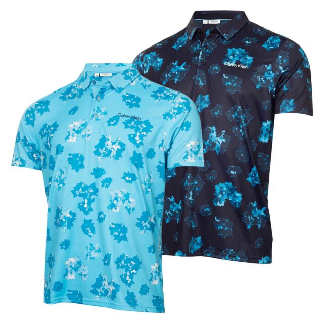 Calvin Klein Mens 2025 Cyber Floral Printed Moisture Wicking Golf Polo Shirt