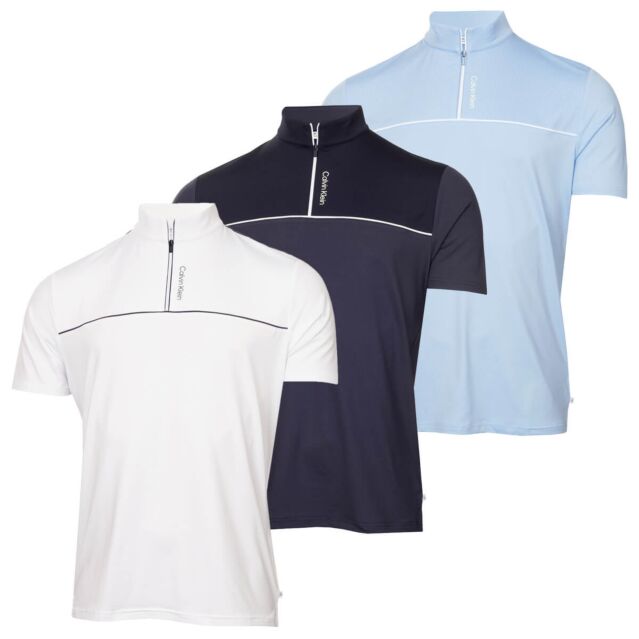 Calvin Klein Mens Grange Mock Neck Moisture Wicking Golf Polo Shirt