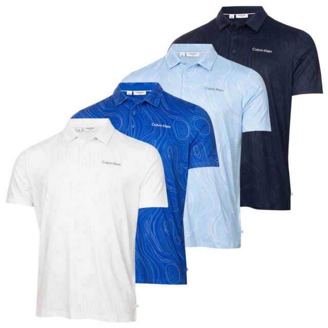 Calvin Klein Mens Marble Print Stretch Self Collar Golf Polo Shirt