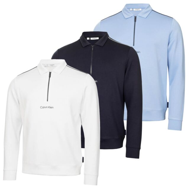 Calvin Klein Mens Rossmore Collared Moisture Wicking Half Zip Sweater