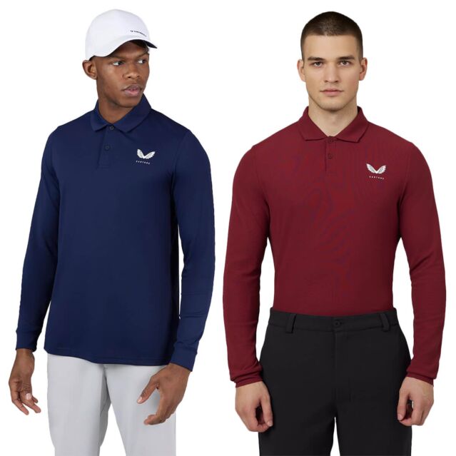 Castore Mens Essential Long Sleeved Lightweight Fabric Golf Polo Shirt