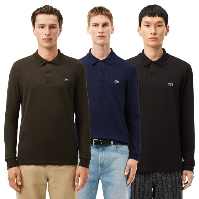 Lacoste Mens 2025 DH5523 Long Sleeved Organic Cotton Blend Polo Shirt