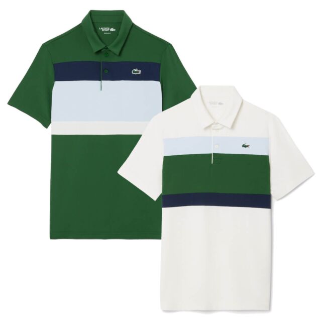 Lacoste Mens 2025 Colour-Block UV Protection Stretch Golf Polo Shirt