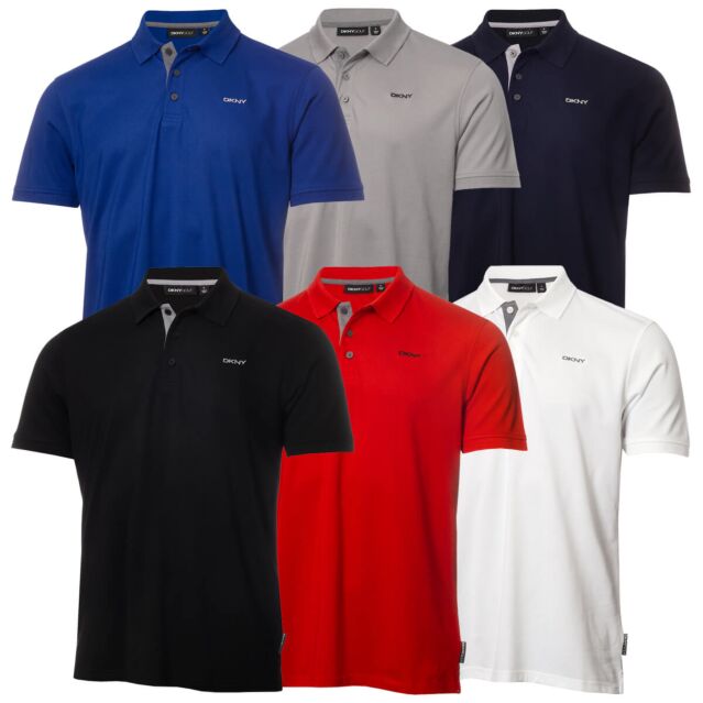 DKNY Mens Bronx Pique Moisture Wicking Golf Polo Shirt