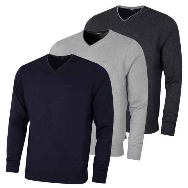 DKNY Mens V Neck Soft Feel Breathable Cotton Blend Stretch Fabric Sweater