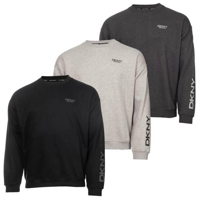 DKNY Mens Riverside Sleeve Logo Breathable Oversized Sweater