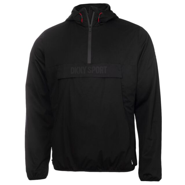 DKNY Mens Westport Hooded Water Repellent Half Zip Windbreaker Jacket