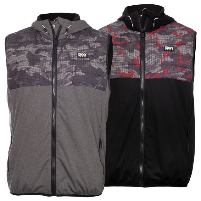 DKNY Mens Swift Hybrid Water Resistant Hooded Half Zip Lightweight Gilet