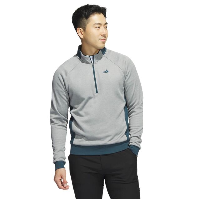 adidas Golf Mens 2024 DWR Water Repellent Recycled 1/4 Zip Soft Fleece Sweater