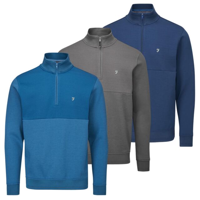 Farah Mens Conley Waffle Texture Soft Feel Fabric Logo Golf Sweater