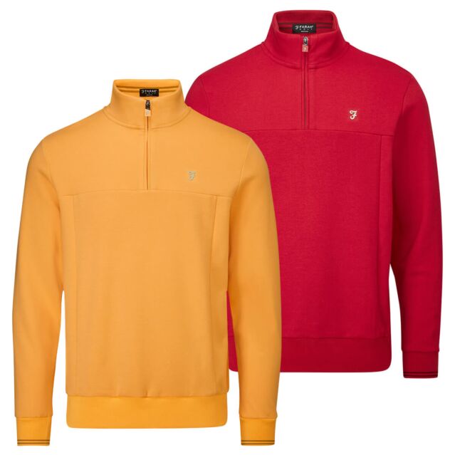 Farah Mens Tisdale 1/4 Zip Cut And Sew Panels Branded Zip Golf Sweater