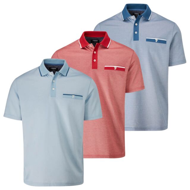 Farah Mens Nelson Marl Effect Mock Pocket Cotton Blend Golf Polo Shirt