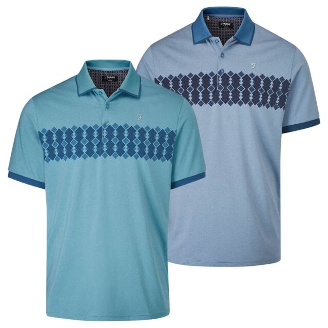 Farah Mens Addison Diamond Print Contrast Marl Effect Golf Polo Shirt