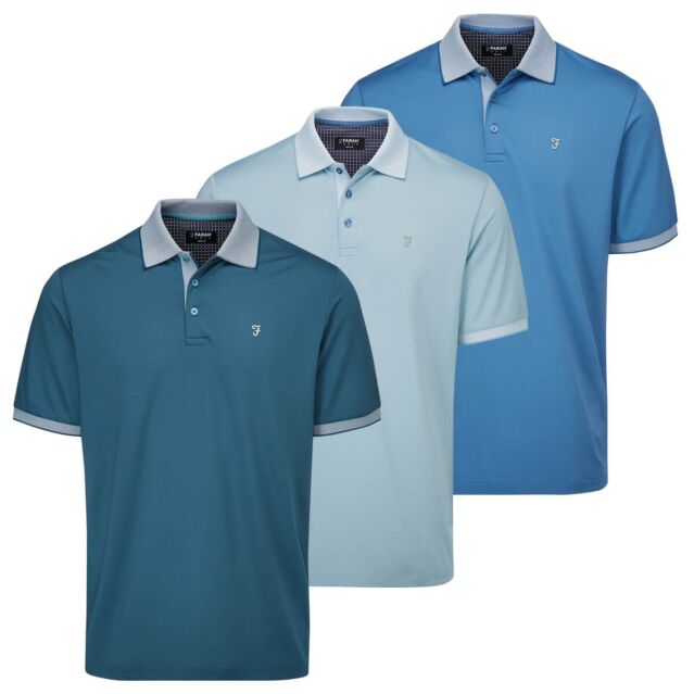Farah Mens Kervin Lightly Textured Collar Detail Golf Polo Shirt