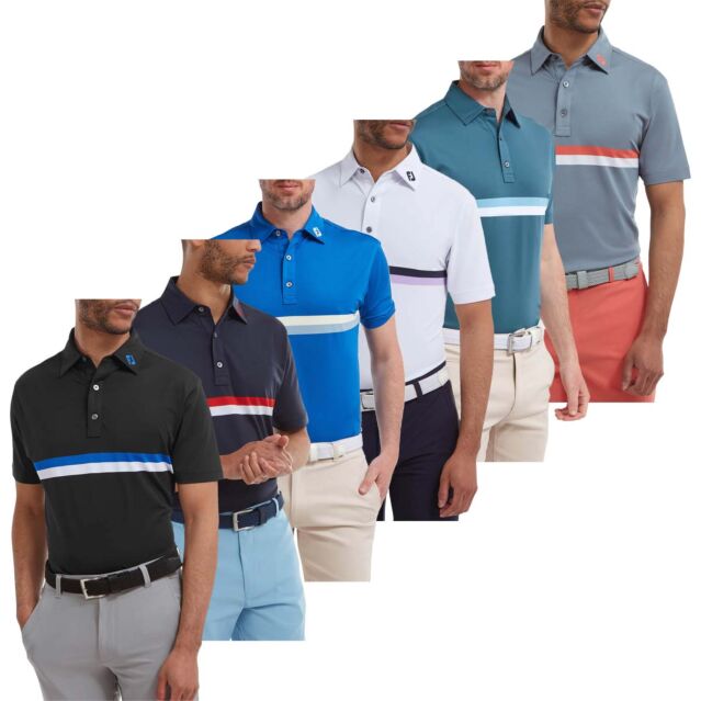 FootJoy Mens Double Chest Band Pique Moisture Wicking Golf Polo Shirt
