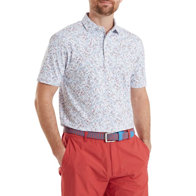 Footjoy Mens Floral Print Pique Moisture Wicking UPF 30 Golf Polo Shirt